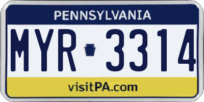 PA license plate MYR3314