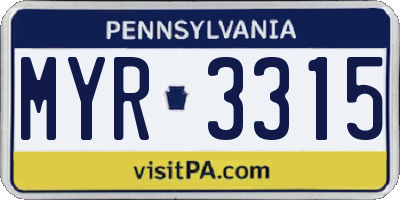 PA license plate MYR3315