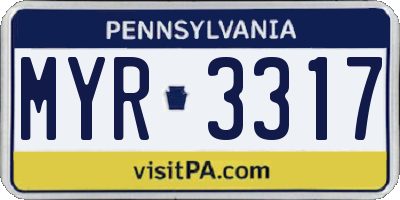 PA license plate MYR3317