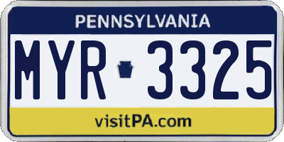 PA license plate MYR3325
