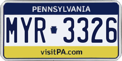 PA license plate MYR3326