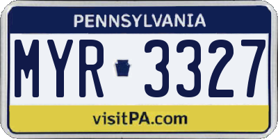 PA license plate MYR3327