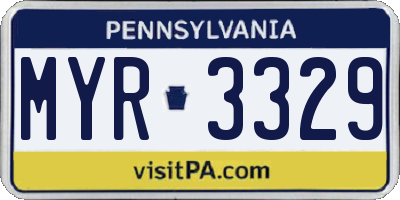 PA license plate MYR3329