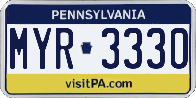 PA license plate MYR3330