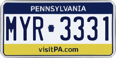 PA license plate MYR3331