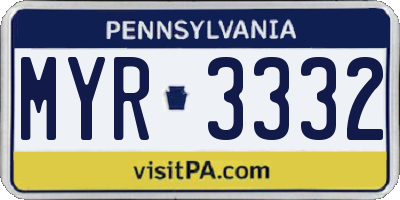 PA license plate MYR3332