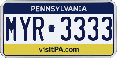 PA license plate MYR3333