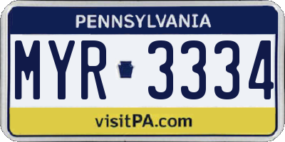 PA license plate MYR3334