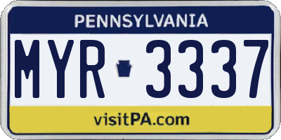 PA license plate MYR3337