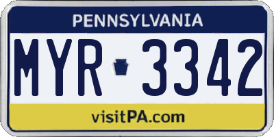 PA license plate MYR3342