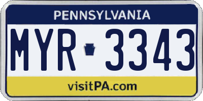 PA license plate MYR3343