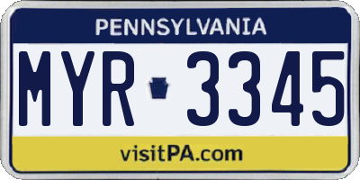 PA license plate MYR3345