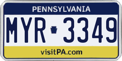 PA license plate MYR3349