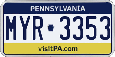 PA license plate MYR3353