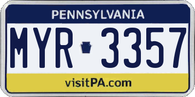 PA license plate MYR3357