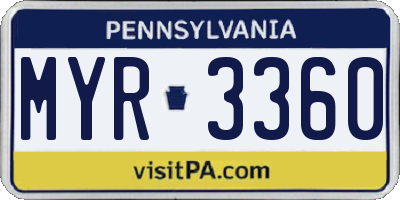 PA license plate MYR3360