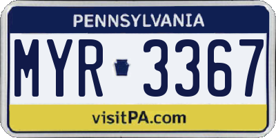 PA license plate MYR3367