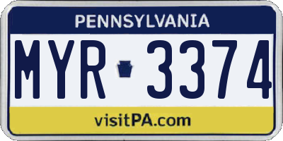 PA license plate MYR3374