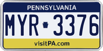 PA license plate MYR3376