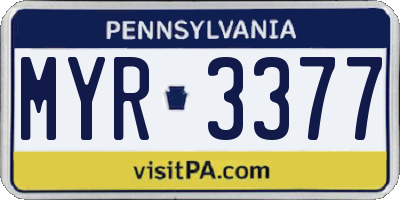 PA license plate MYR3377