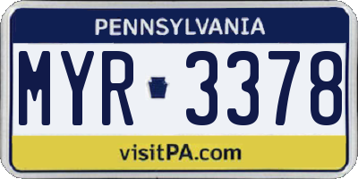 PA license plate MYR3378