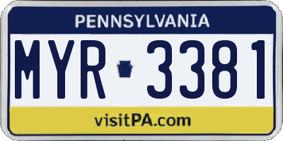 PA license plate MYR3381