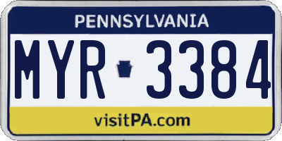 PA license plate MYR3384