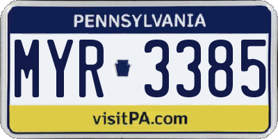 PA license plate MYR3385