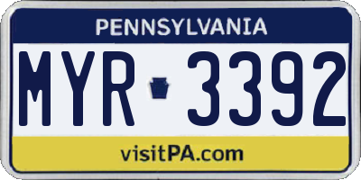 PA license plate MYR3392