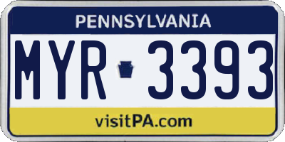 PA license plate MYR3393