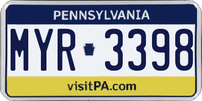 PA license plate MYR3398
