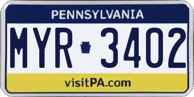 PA license plate MYR3402