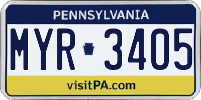 PA license plate MYR3405