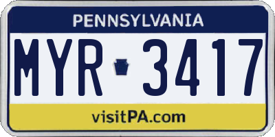 PA license plate MYR3417