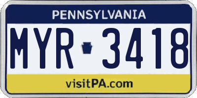 PA license plate MYR3418
