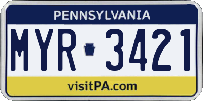 PA license plate MYR3421