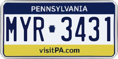 PA license plate MYR3431