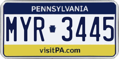 PA license plate MYR3445