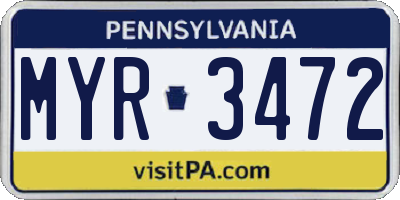 PA license plate MYR3472