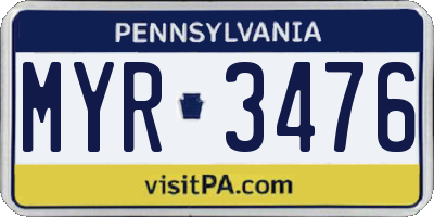 PA license plate MYR3476