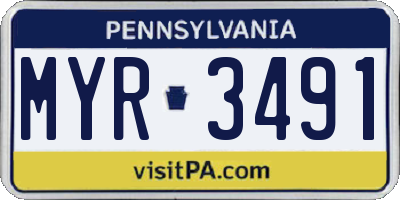 PA license plate MYR3491