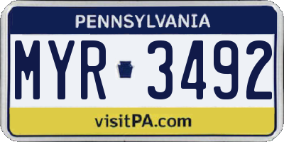 PA license plate MYR3492