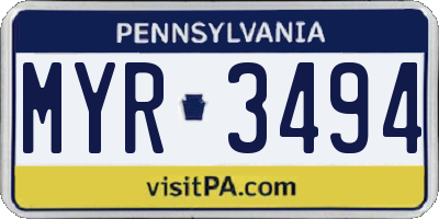 PA license plate MYR3494