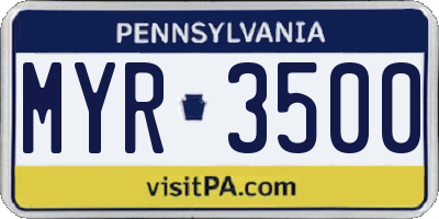 PA license plate MYR3500