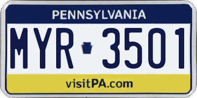 PA license plate MYR3501