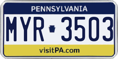 PA license plate MYR3503