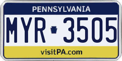 PA license plate MYR3505