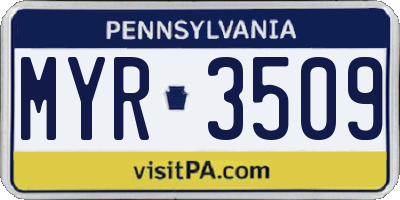 PA license plate MYR3509