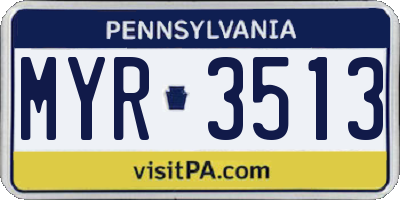 PA license plate MYR3513