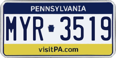 PA license plate MYR3519